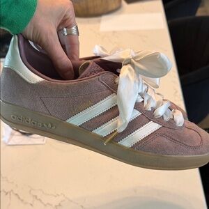 Adidas Women's Mauve Suede Sneakers with White Stripes